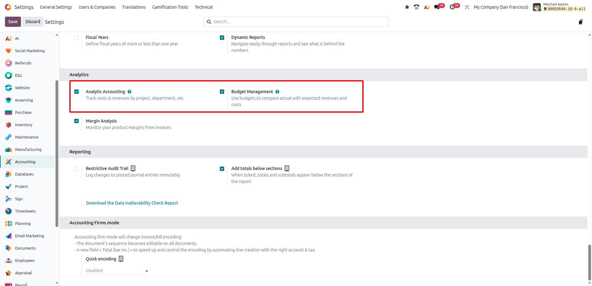 Enable Analytic Accounting and Budget Management