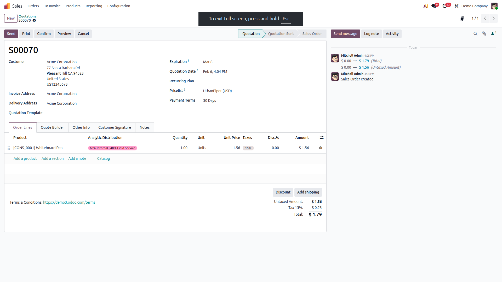 Odoo Analytic distribution in the Sale Order as well
