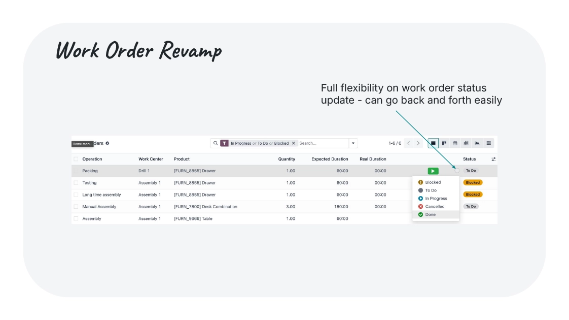 Work order revamp