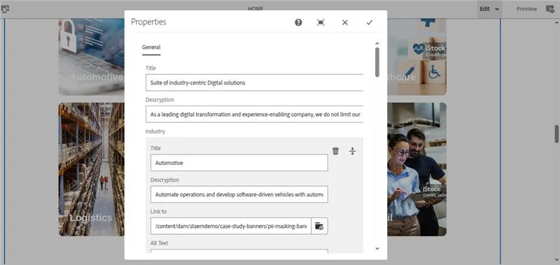 Dialog for the content authoring as shown