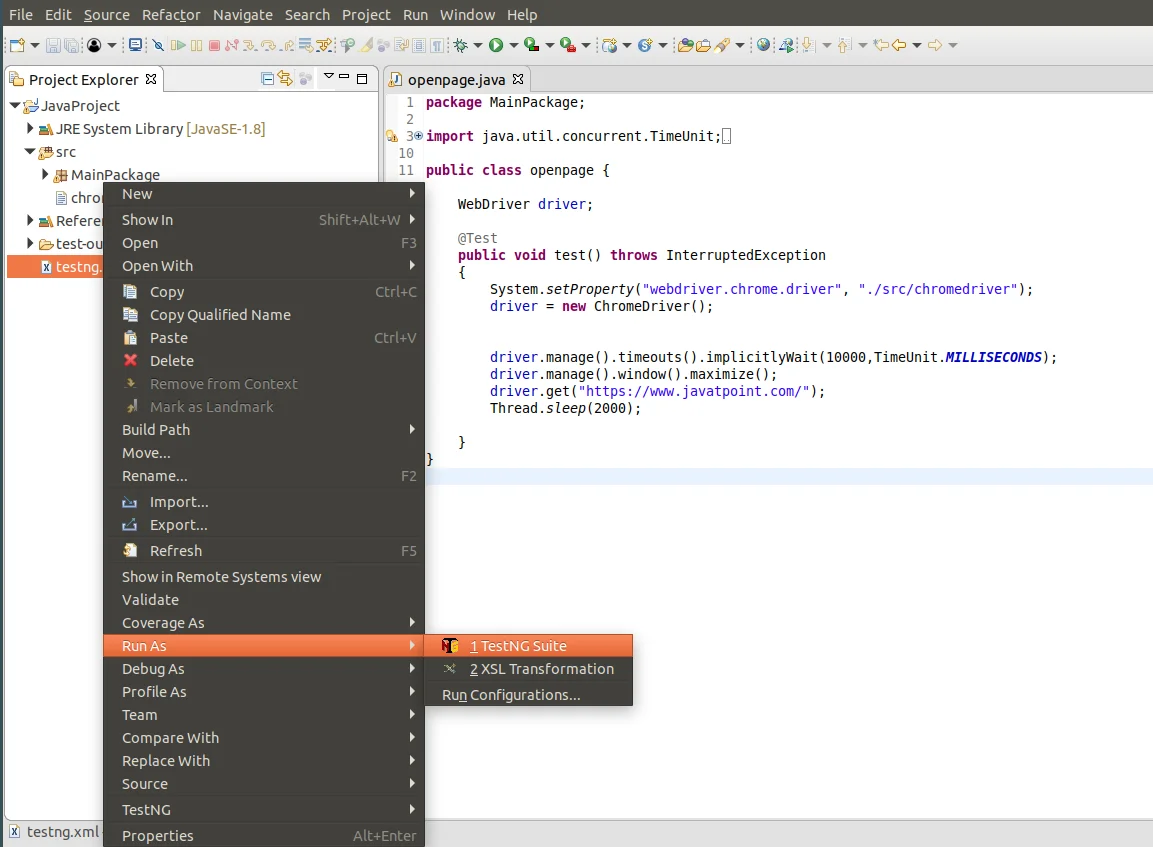 Check the testNG.xml file
