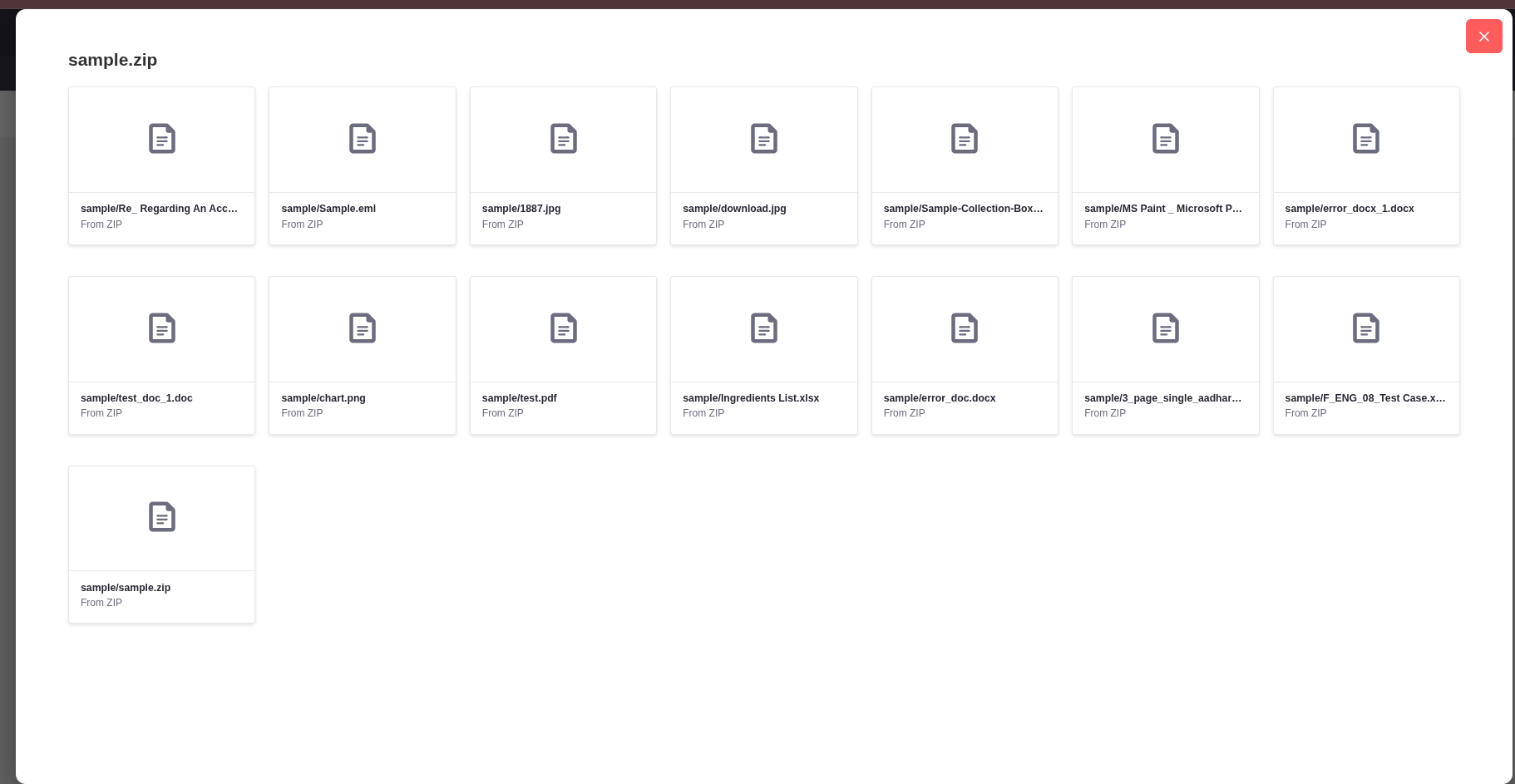 Sample of Zip Preview